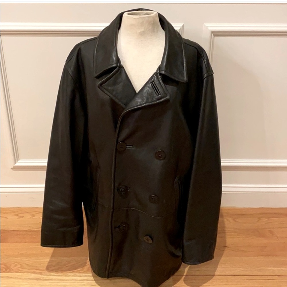 Vintage Retro 90s-2000s Men’s Nautica Leather Peacoat